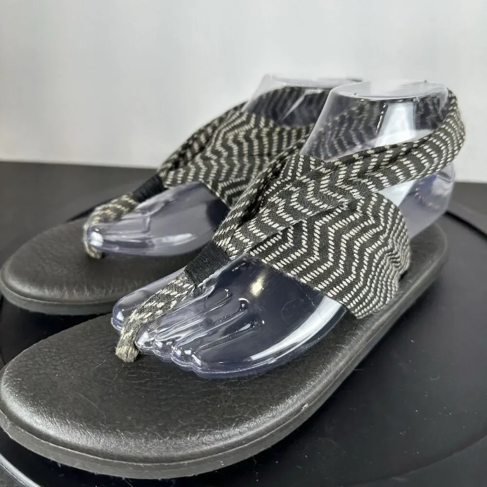 Sanuk Womens Yoga Sling Back Sandals Black Light Gray Soft Fabric Strap Size 10